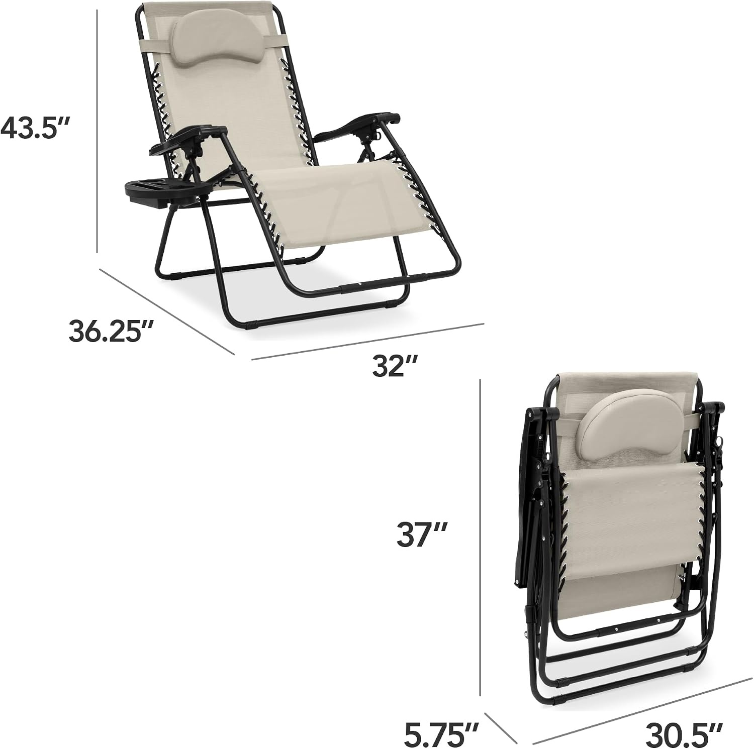 image:imageBest Choice Products Oversized Zero Gravity Chair Folding Outdoor Patio Lounge Recliner wCup Holder Accessory Tray Pillow  Dusty BlueIvory