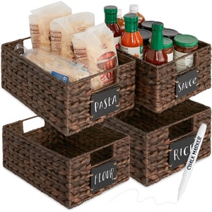image:imageBest Choice Products Set of 4 9x12in Water Hyacinth Pantry Baskets Woven Organizers wChalkboard Label Chalk Marker  ChestnutBrown