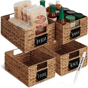 image:imageBest Choice Products Set of 4 9x12in Water Hyacinth Pantry Baskets Woven Organizers wChalkboard Label Chalk Marker  ChestnutChestnut