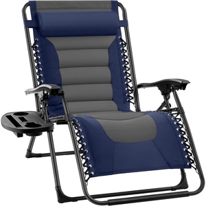 image:imageBest Choice Products Oversized Padded Zero Gravity Chair wCanopy Headrest Cup Holder Side Tray Folding Outdoor Patio Recliner Lounger  BeigeNavyGray