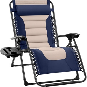 image:imageBest Choice Products Oversized Padded Zero Gravity Chair wCanopy Headrest Cup Holder Side Tray Folding Outdoor Patio Recliner Lounger  BeigeNavyOyster