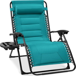 image:imageBest Choice Products Oversized Padded Zero Gravity Chair wCanopy Headrest Cup Holder Side Tray Folding Outdoor Patio Recliner Lounger  BeigePeacock Blue