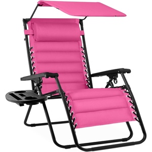 image:imageBest Choice Products Oversized Padded Zero Gravity Chair wCanopy Headrest Cup Holder Side Tray Folding Outdoor Patio Recliner Lounger  BeigePink