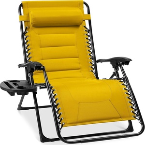 image:imageBest Choice Products Oversized Padded Zero Gravity Chair wCanopy Headrest Cup Holder Side Tray Folding Outdoor Patio Recliner Lounger  BeigeYellow